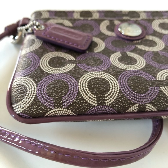 Coach Corner Zip Leather Wristlet - Purple, Brown and Cream - Picture 3 of 5